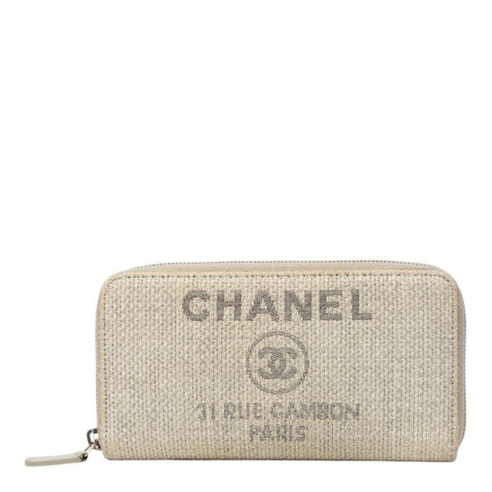 Chanel Tweed Deauville Line Round Zipper Long Wallet Gray